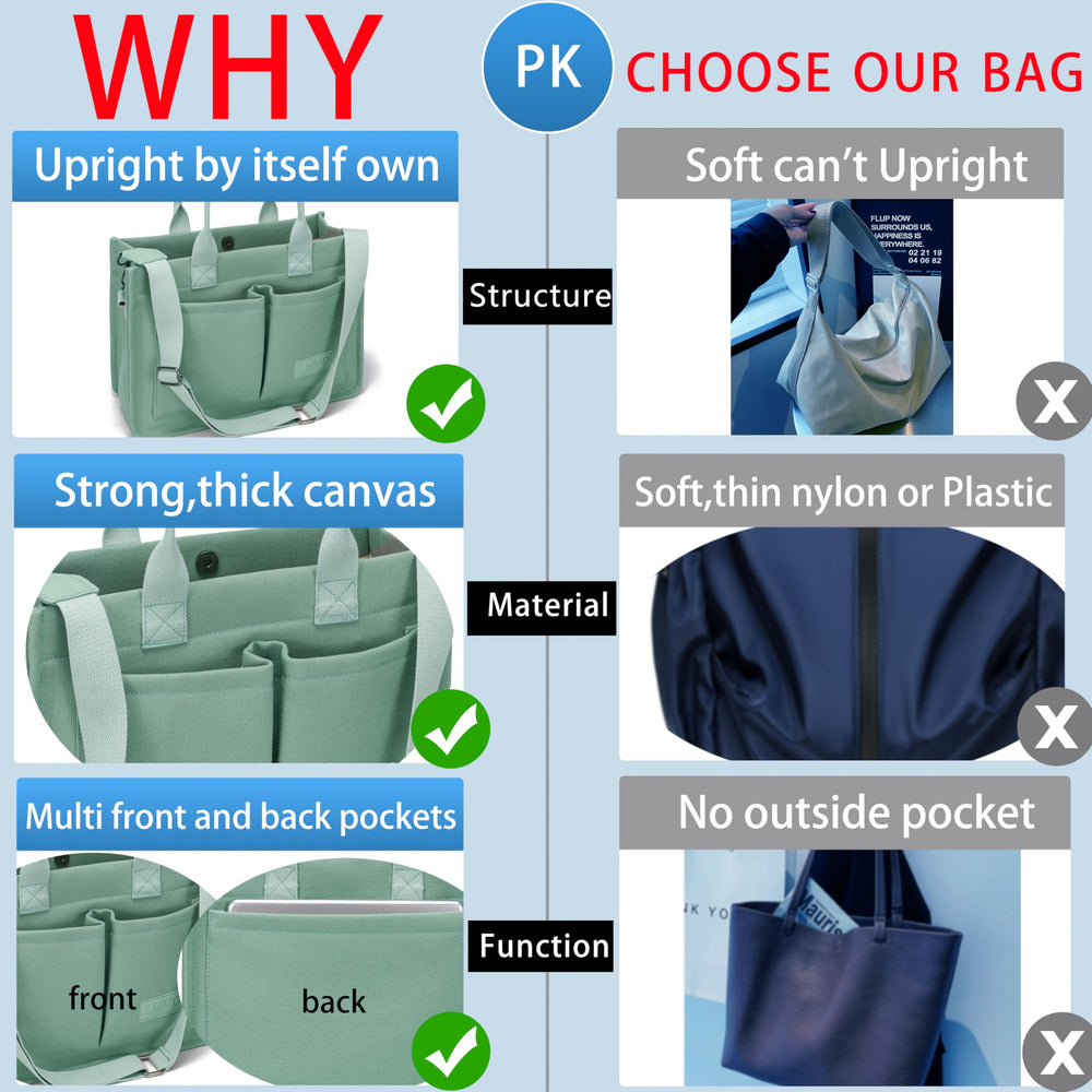 ZHMO tote front pockets hold keys and phone within easy reach.