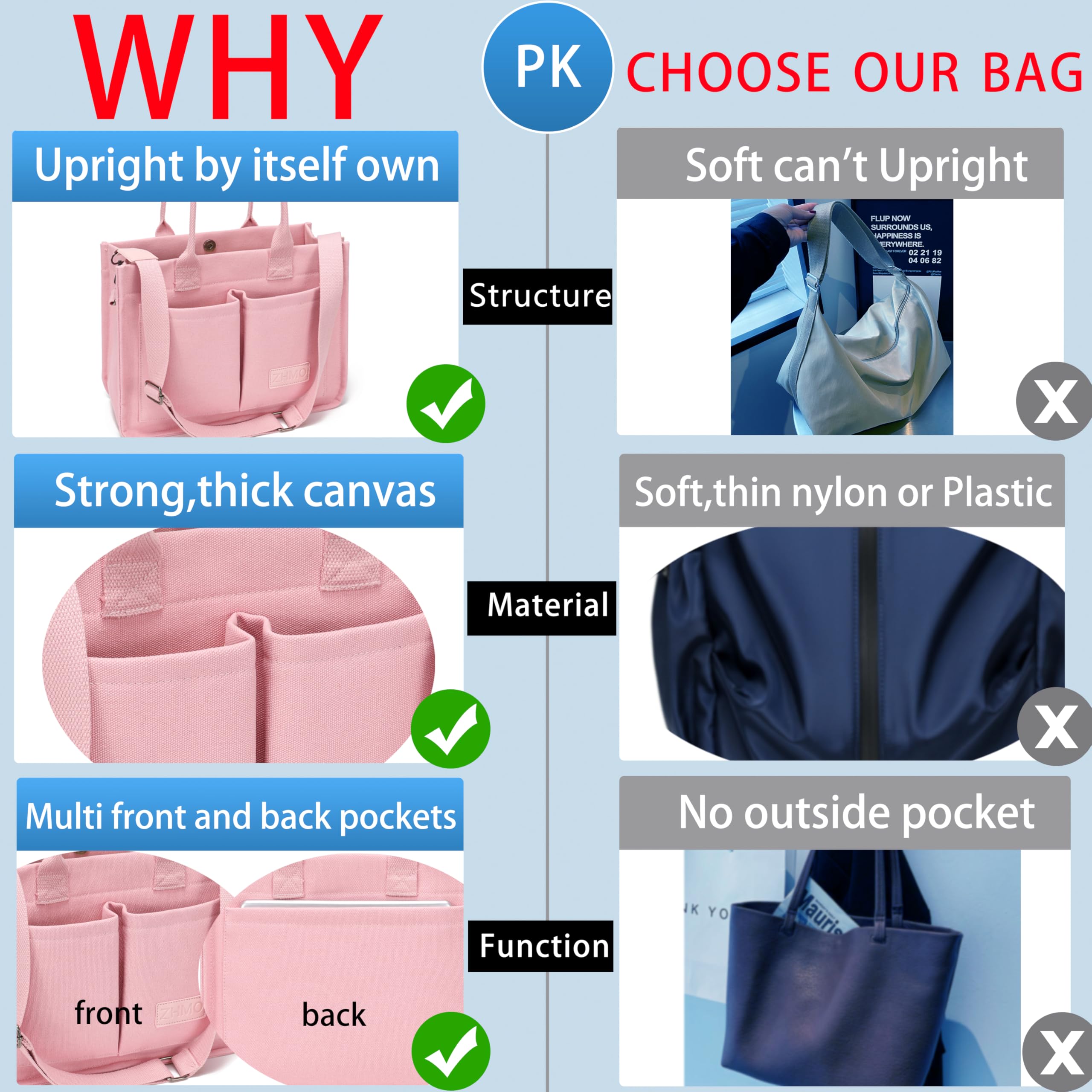 ZHMO tote magnetic closure secures belongings with easy access
