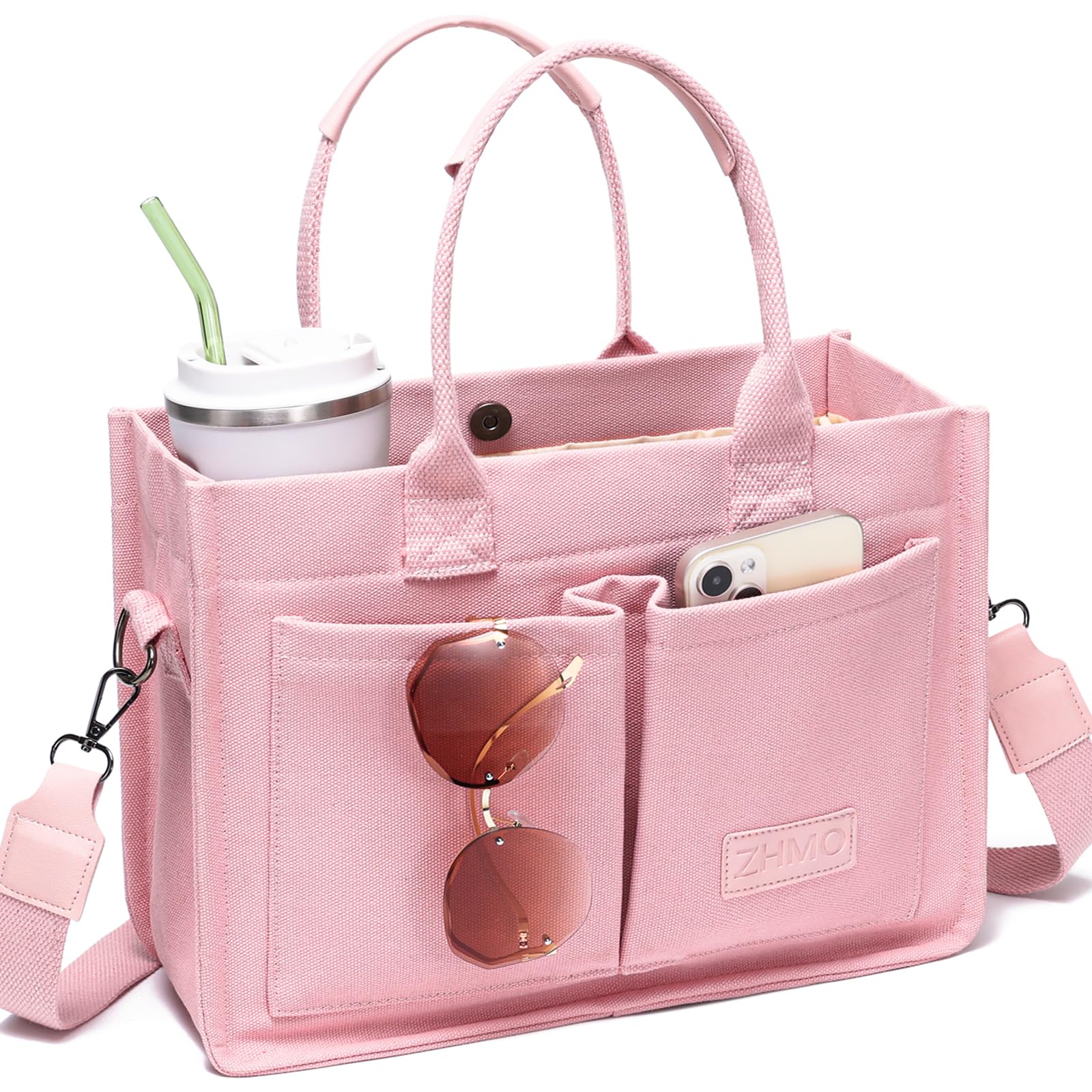 ZHMO canvas tote with padded laptop compartment keeps your 14 inch device organized