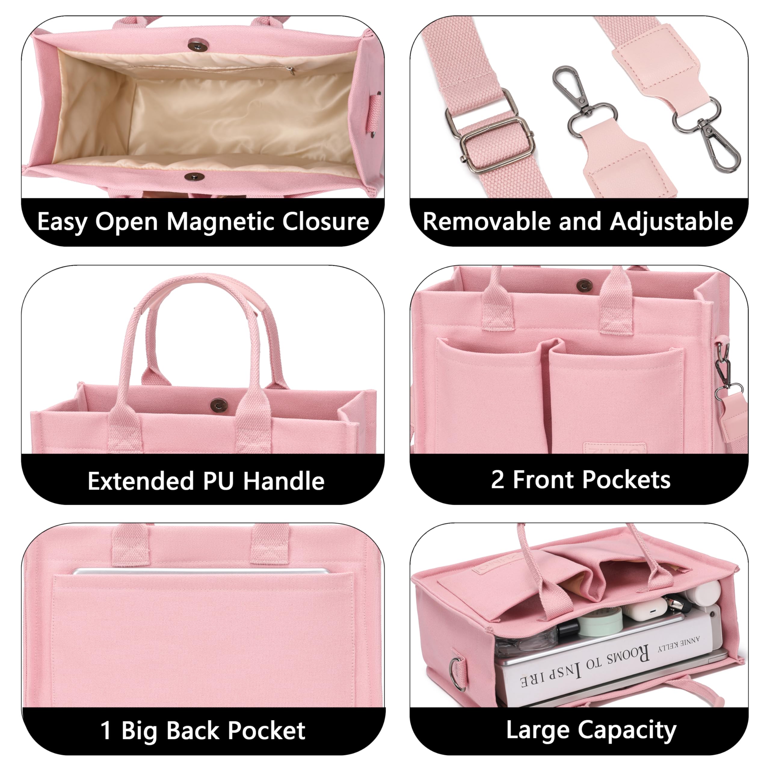 ZHMO tote removable adjustable strap enables crossbody or shoulder carry