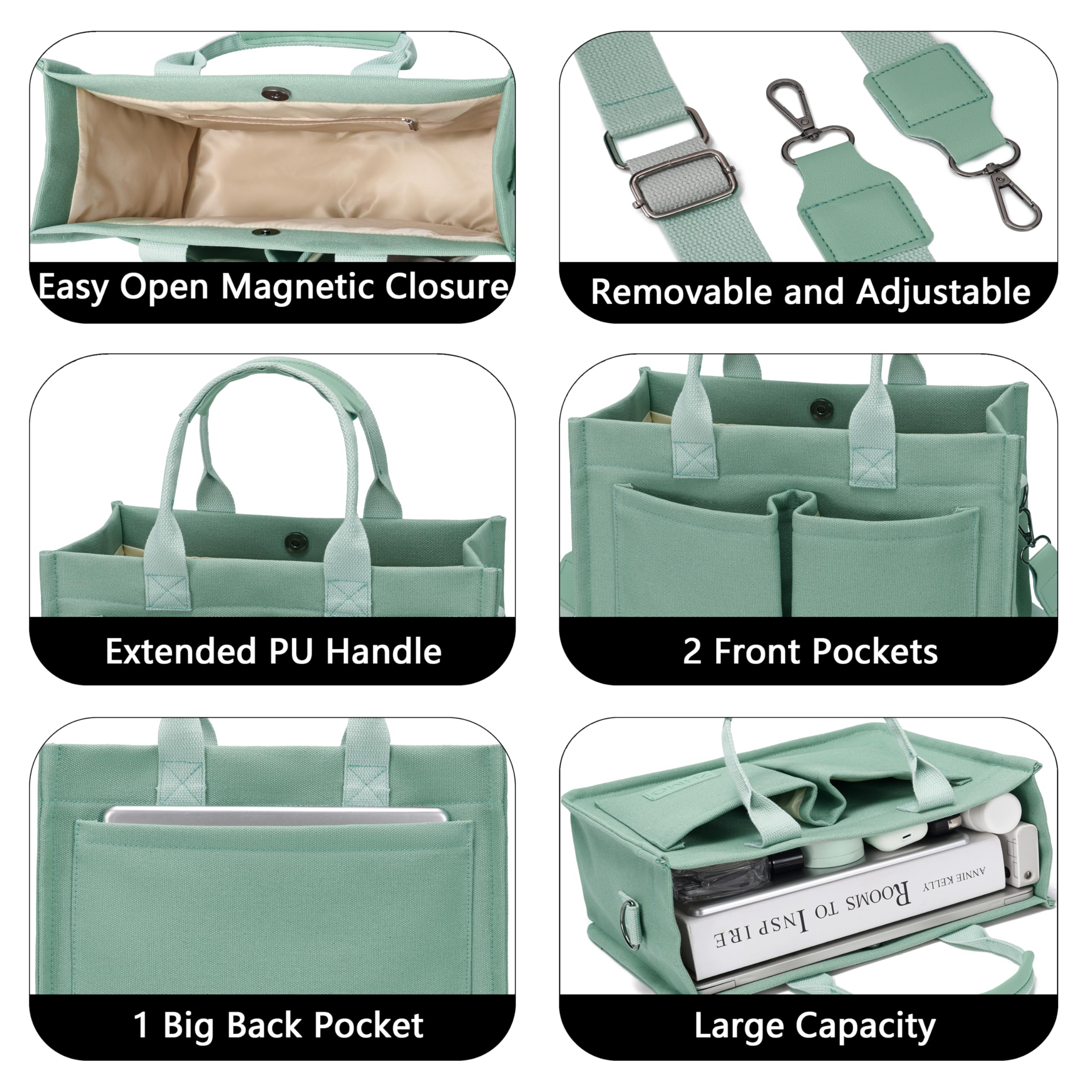 ZHMO tote's spacious main compartment fits books, cosmetics, and essentials.