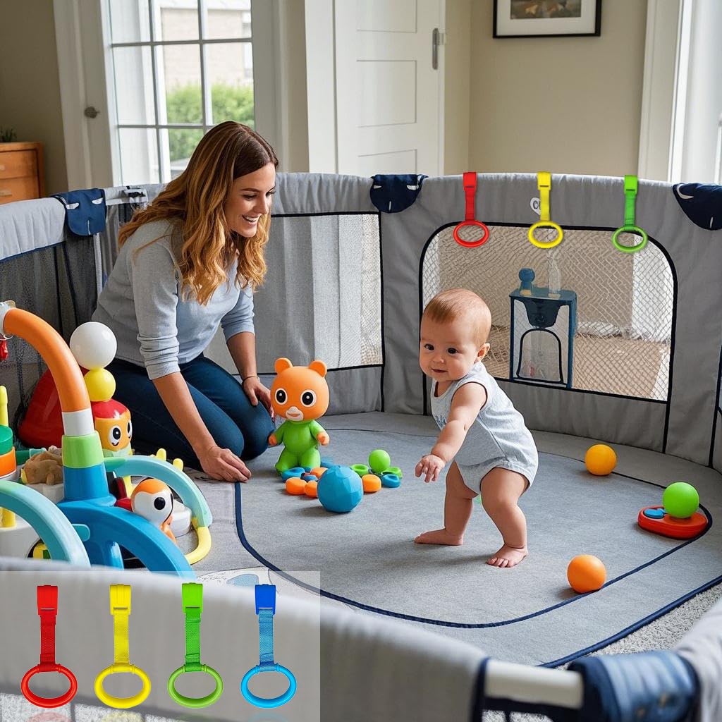 Zhongyifan playpen pull-up rings hanging from edge to support early walking.