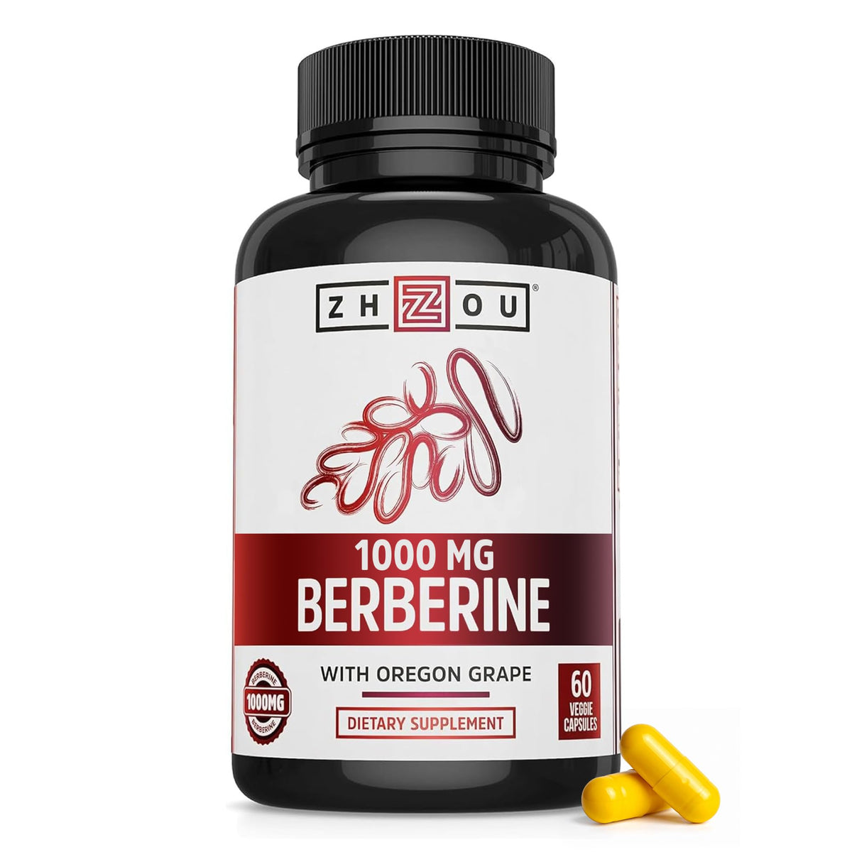 ZHOU Berberine with Oregon Grape bottle with label emphasizing gut health potential.
