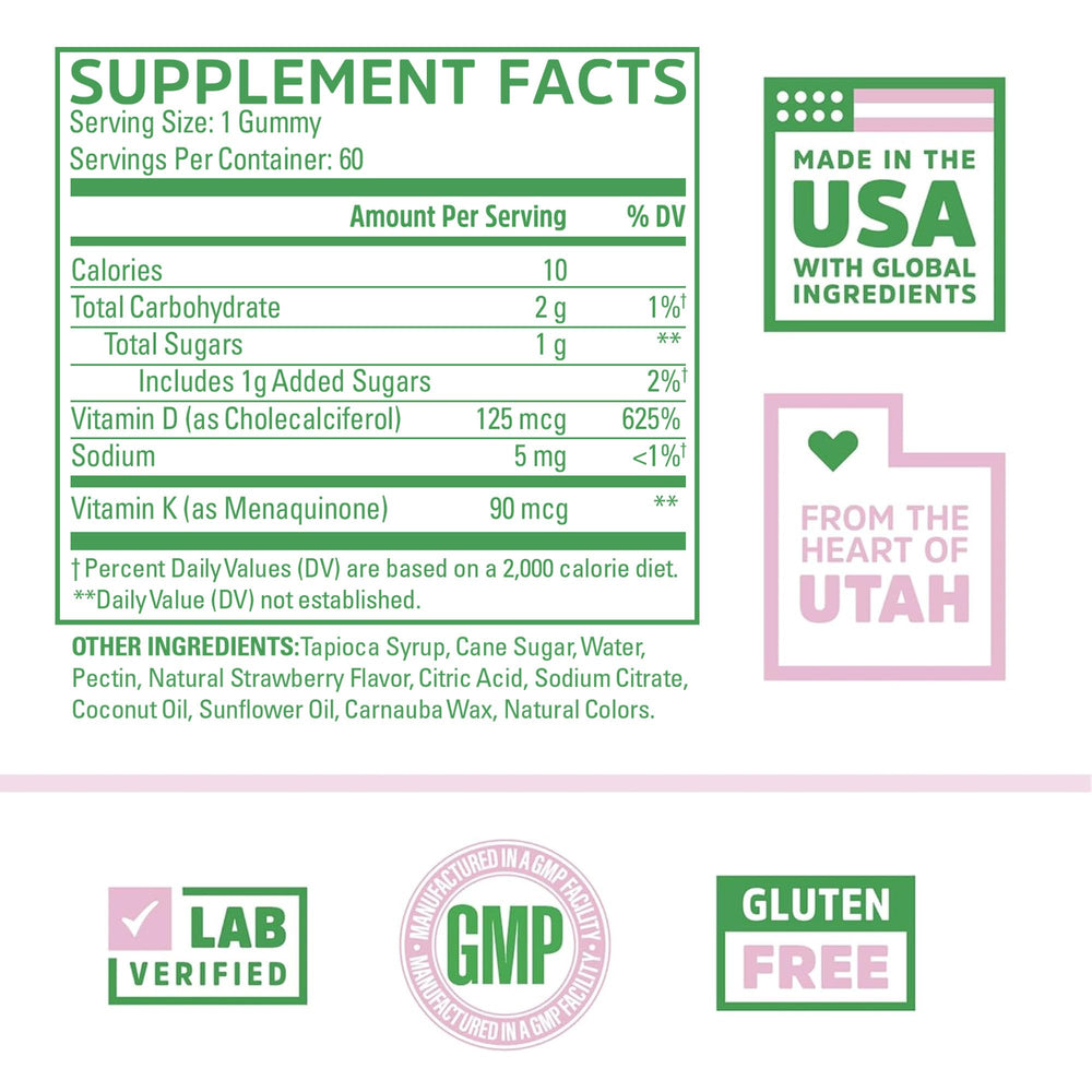 Close-up of Zhou D3+K2 gummies showing soft texture and daily supplement use.