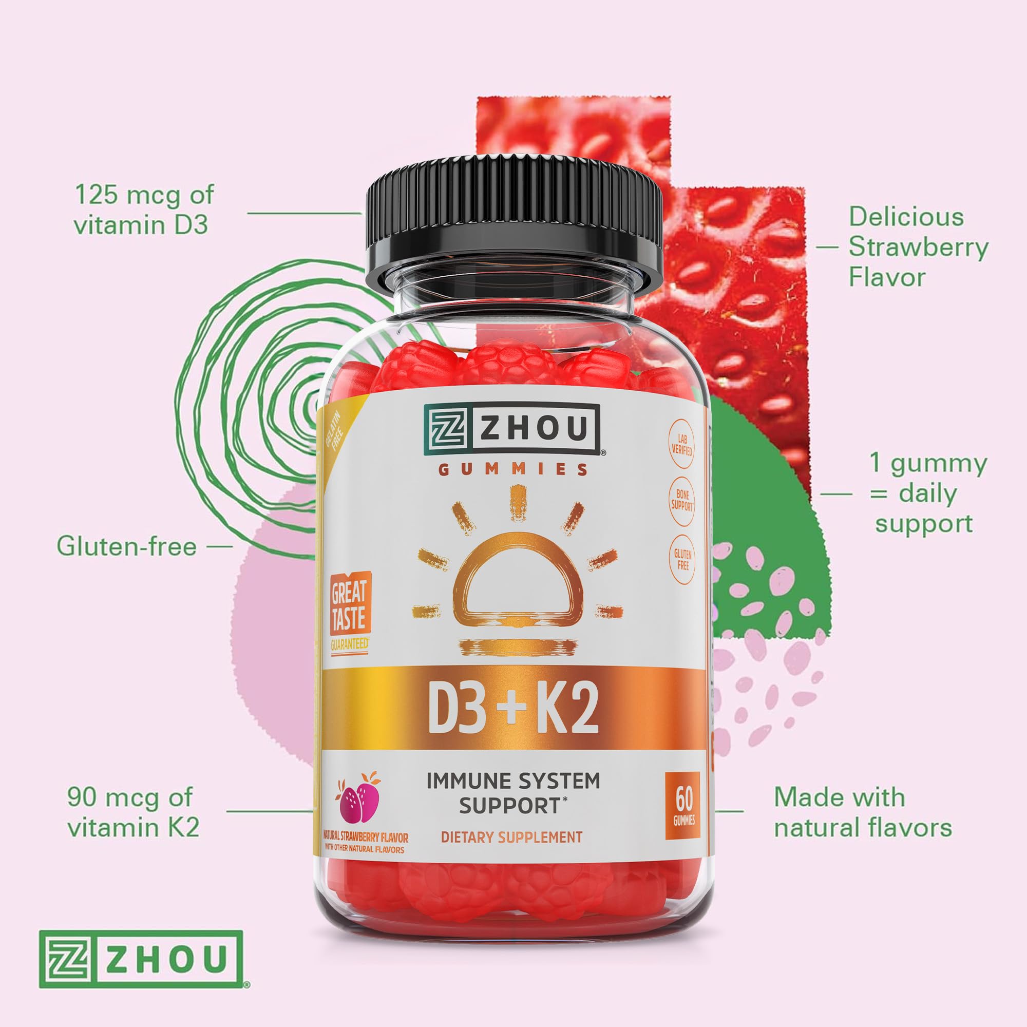Soft chew gummies with vibrant color designed for convenient daily intake.