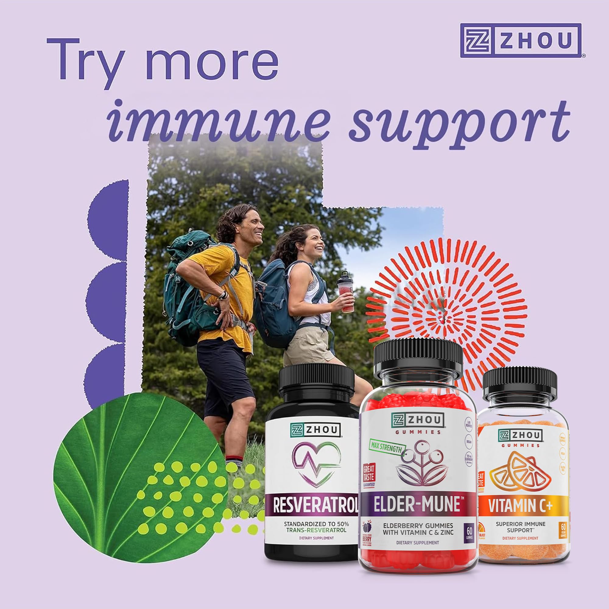 Vitamin C and zinc support in ZHOU Elder-Mune gummies