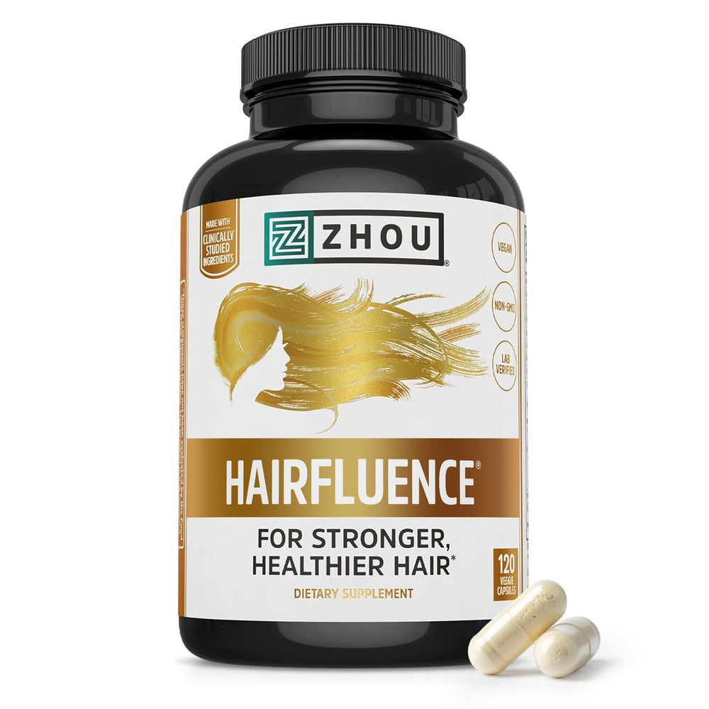 Zhou Hairfluence bottle pour showing convenient daily use for hair health.