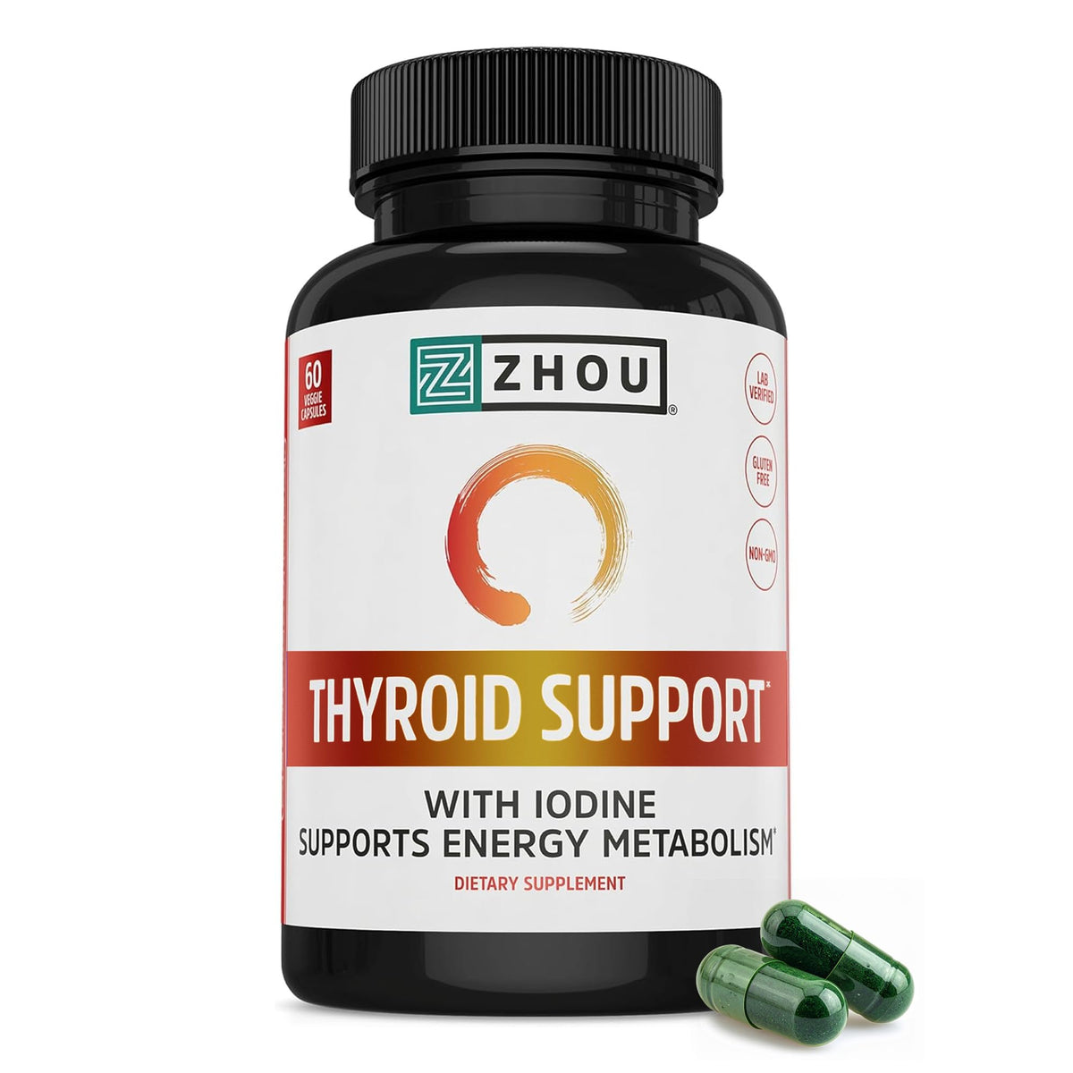 ZHOU Thyroid Support bottle front presents a thyroid-focused formula for daily balance.