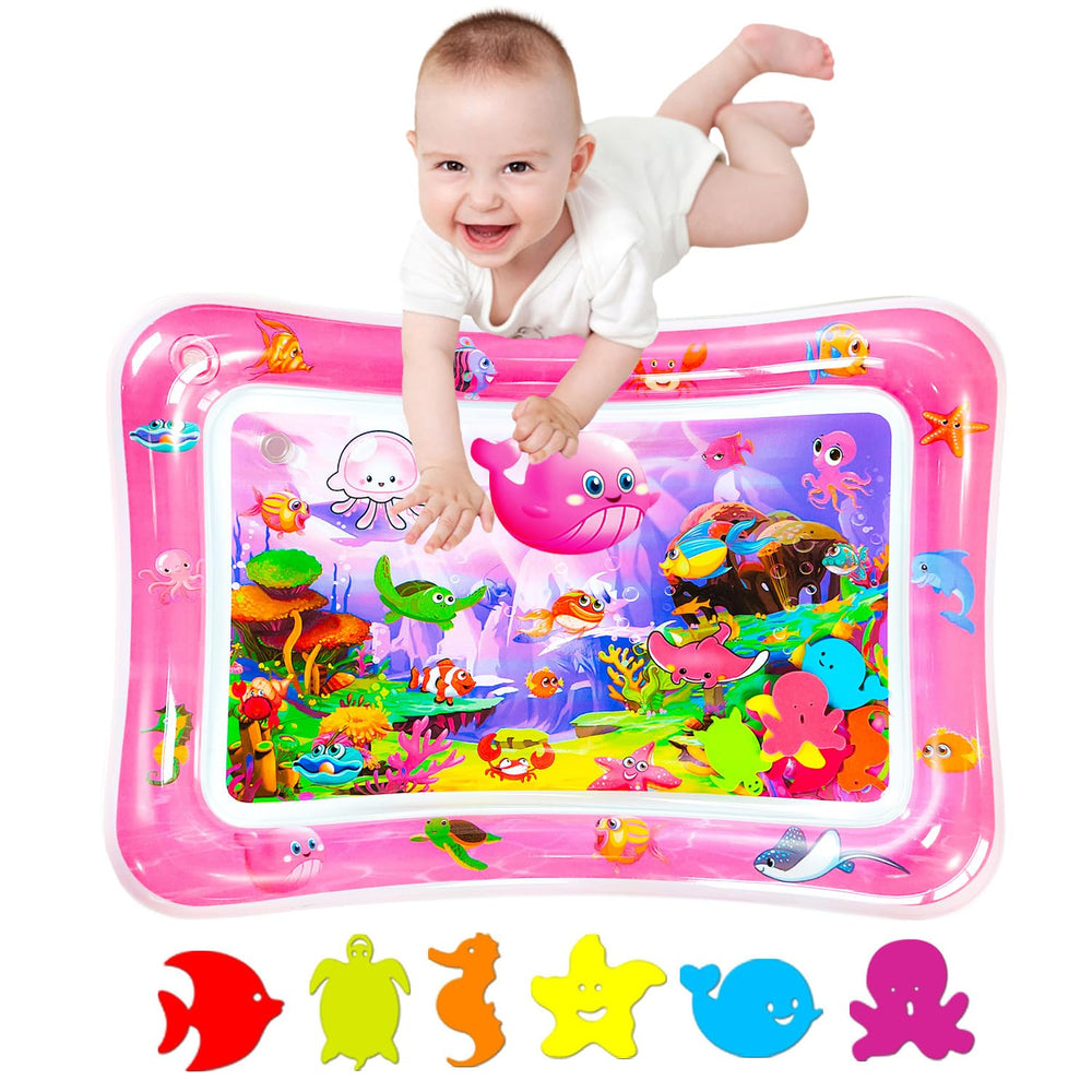 ZHUYNXIR tummy time water play mat in pink, soft and safe for baby's tummy sessions.
