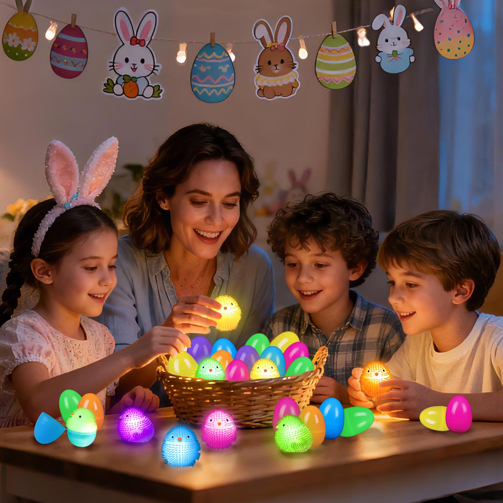 ZHZHHJMY LED light-up chick toy activates with a shake.