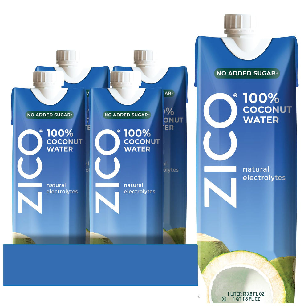 ZICO coconut water bottle top view highlighting natural hydration from a single ingredient