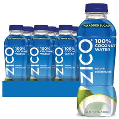 ZICO coconut water bottle 16.9oz with natural electrolytes for daily hydration.