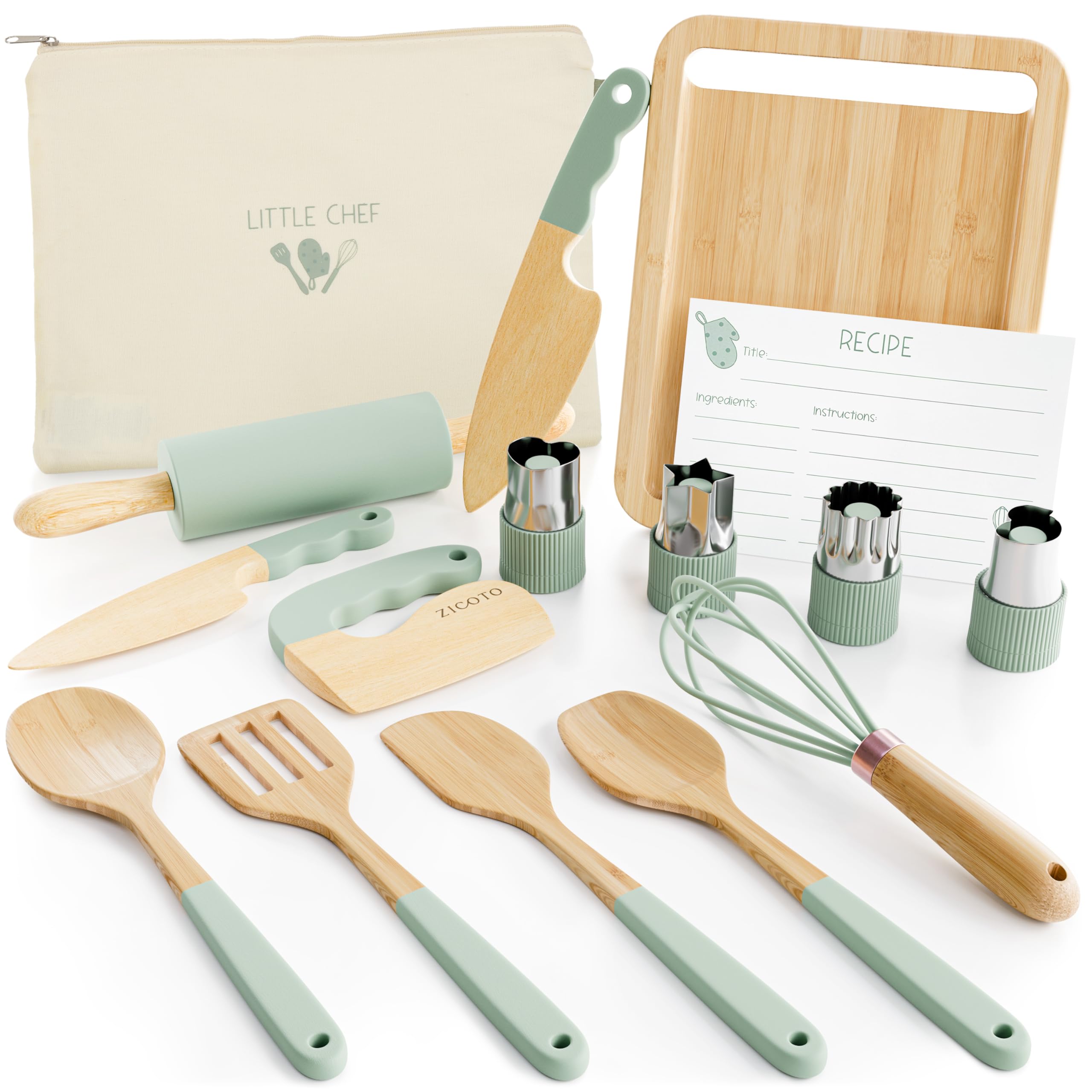 ZICOTO wooden kids knives close-up, safe for little hands, encouraging budding cooking skills.