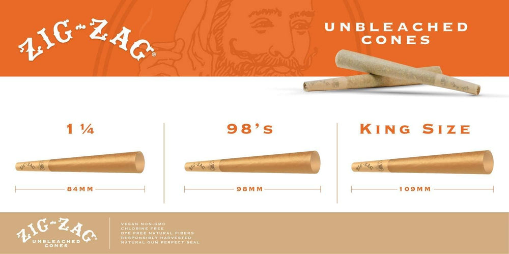 ZIG-ZAG Unbleached Cones on natural paper with a smooth burn.