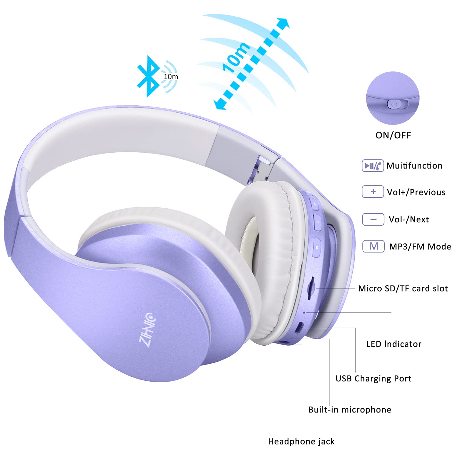 ZIHNIC Bluetooth headphones with seamless connection for quick pairing and clear calls.
