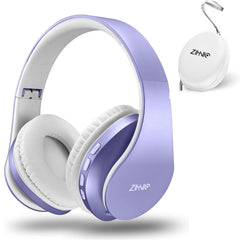 ZIHNIC over-ear headphones in purple foldable design for compact travel comfort.