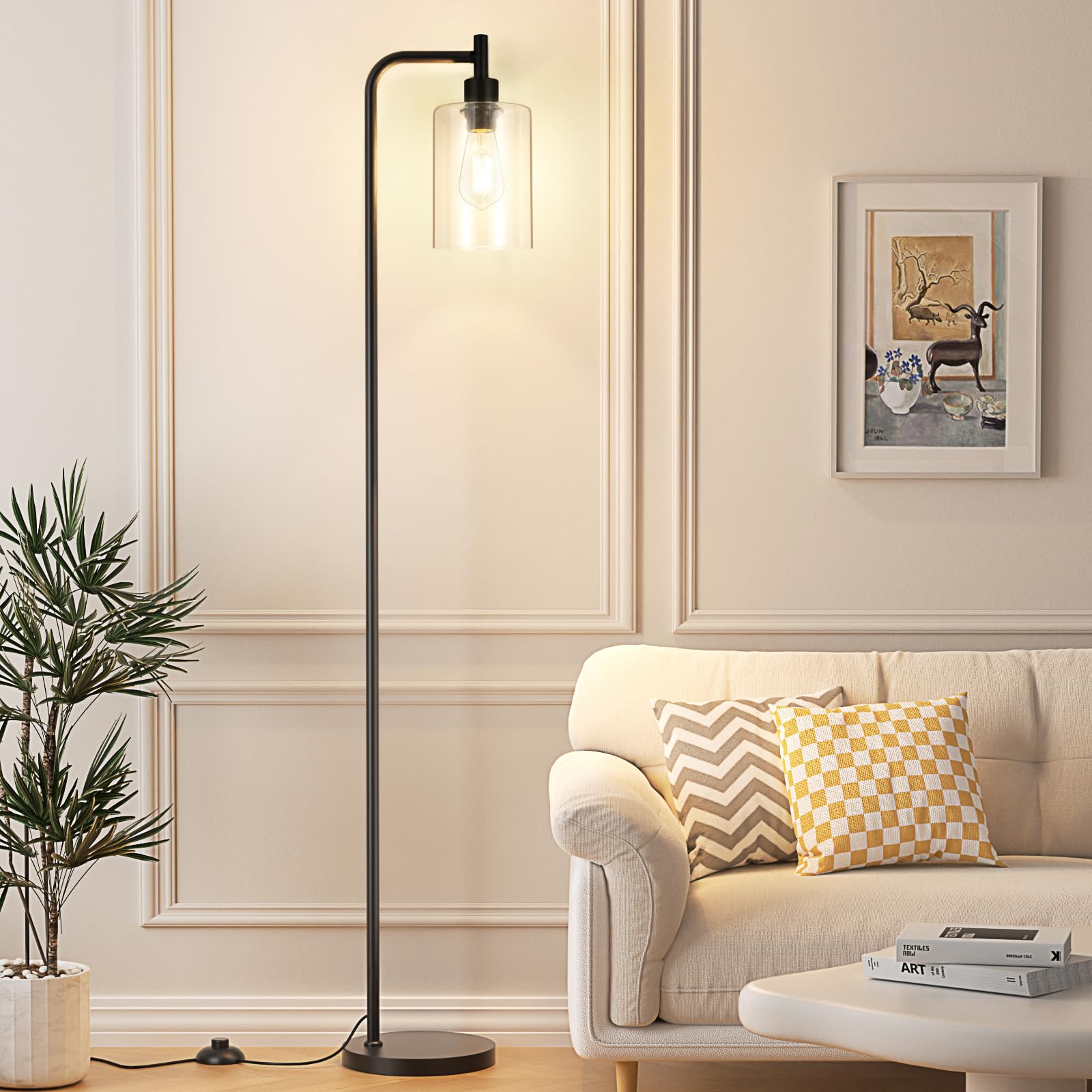 Ziisee industrial floor lamp with glass shade in black for refined living room ambiance