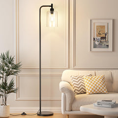 Ziisee industrial floor lamp with glass shade in black for refined living room ambiance