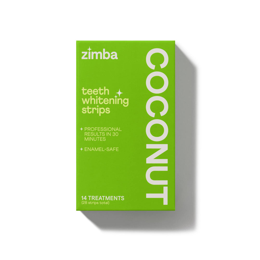Zimba coconut-flavored whitening strips pack for at-home brightening and daily use