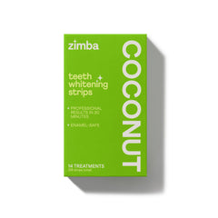 Zimba coconut-flavored whitening strips pack for at-home brightening and daily use