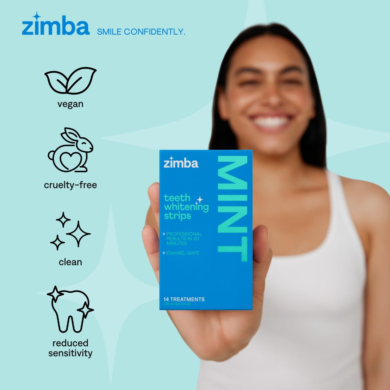 Zimba whitening strips held on teeth for about 30 minutes during treatment