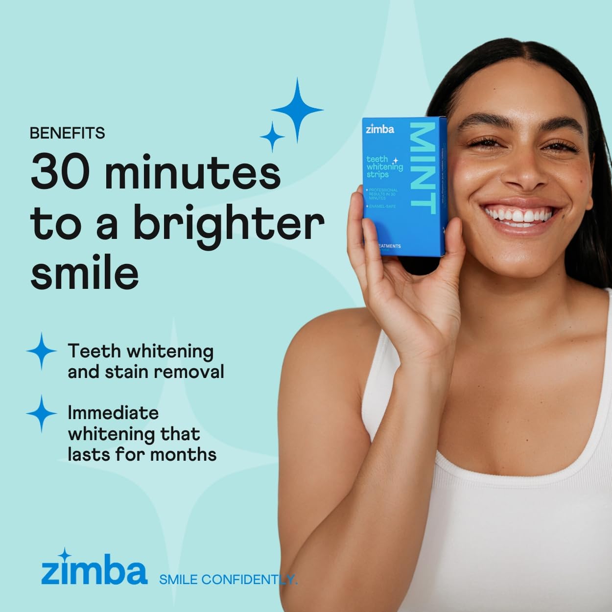Zimba whitening strips applied to teeth demonstrate secure adhesion for steady whitening