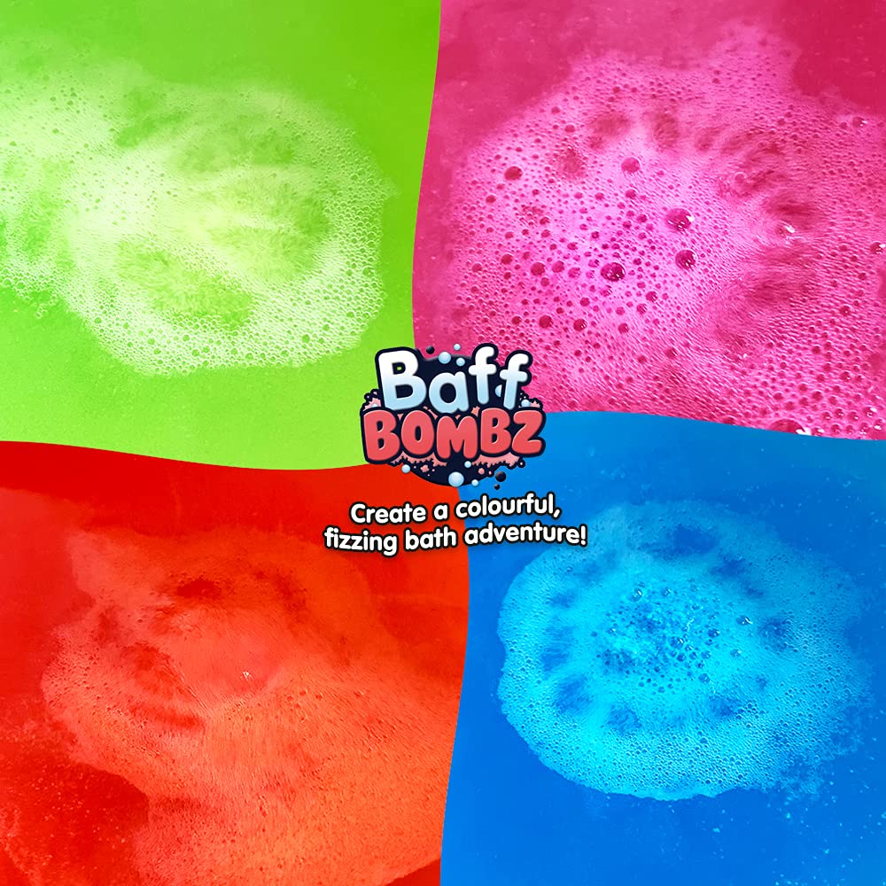 Zimpli Kids Baff Bombz with grape scent creating playful bubbles in tub.