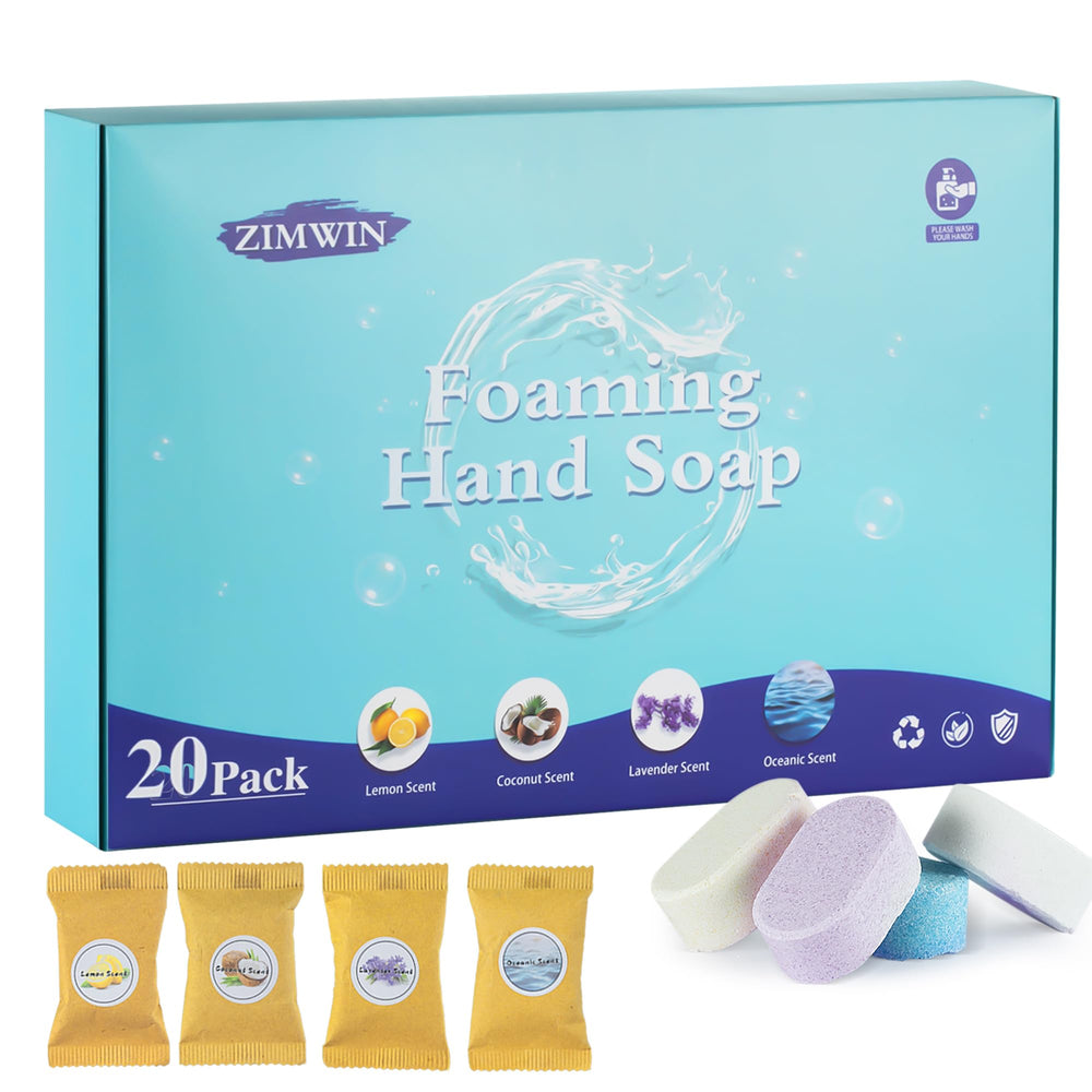 Zimwin 20-pack refill tablets ready to dispense in compatible foaming soap containers.