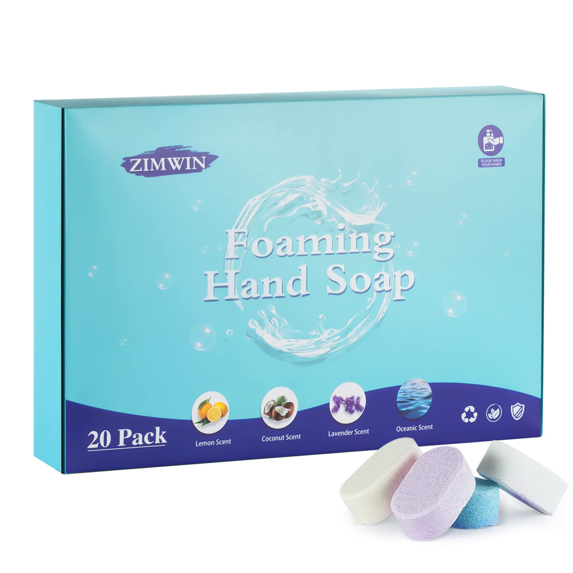 Zimwin rich foam from tablets softens hands with gentle cleansing.