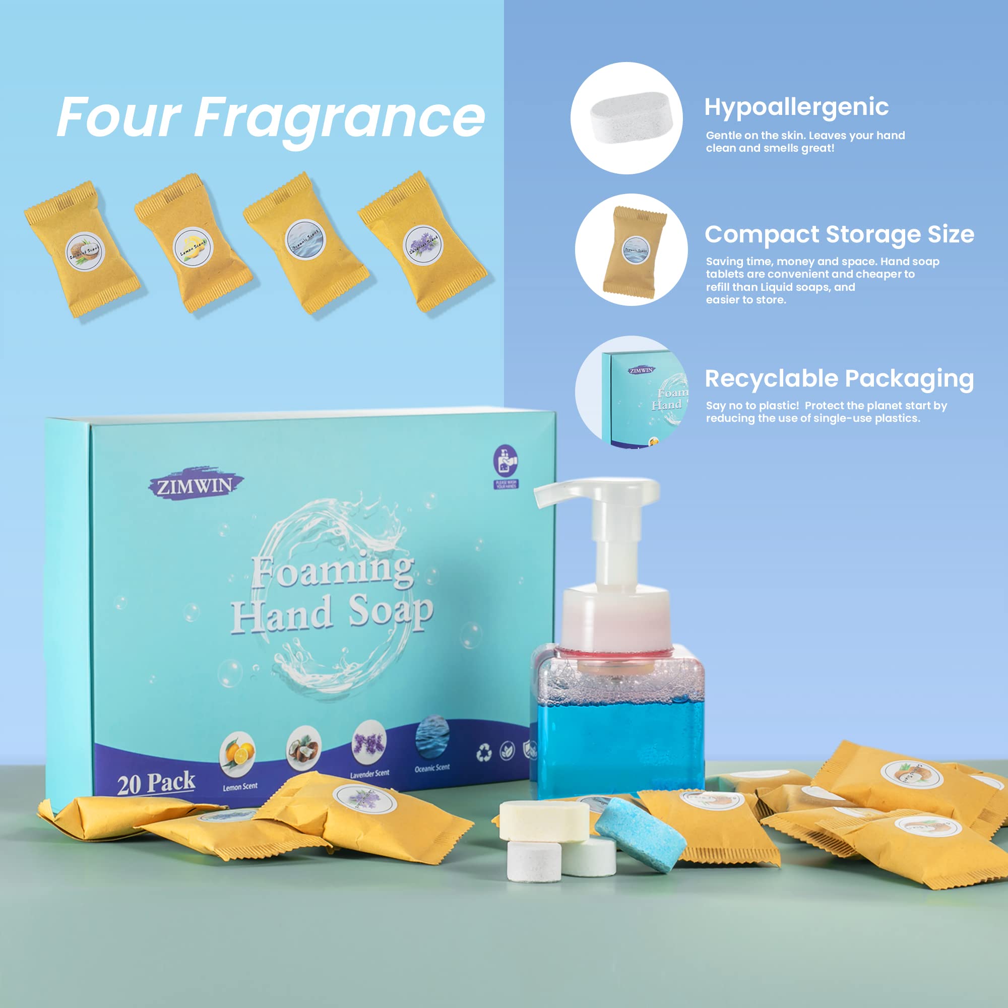 Zimwin oceanic scent tablet evokes fresh marine notes while cleaning.