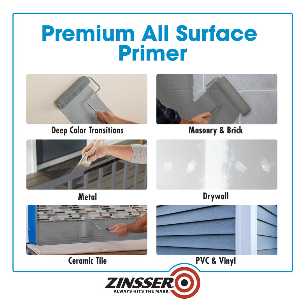 Zinsser Bulls Eye 1-2-3 gray primer covers up to 100 sq ft per can.