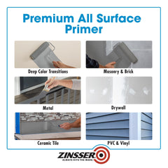 Zinsser Bulls Eye 1-2-3 gray primer covers up to 100 sq ft per can.