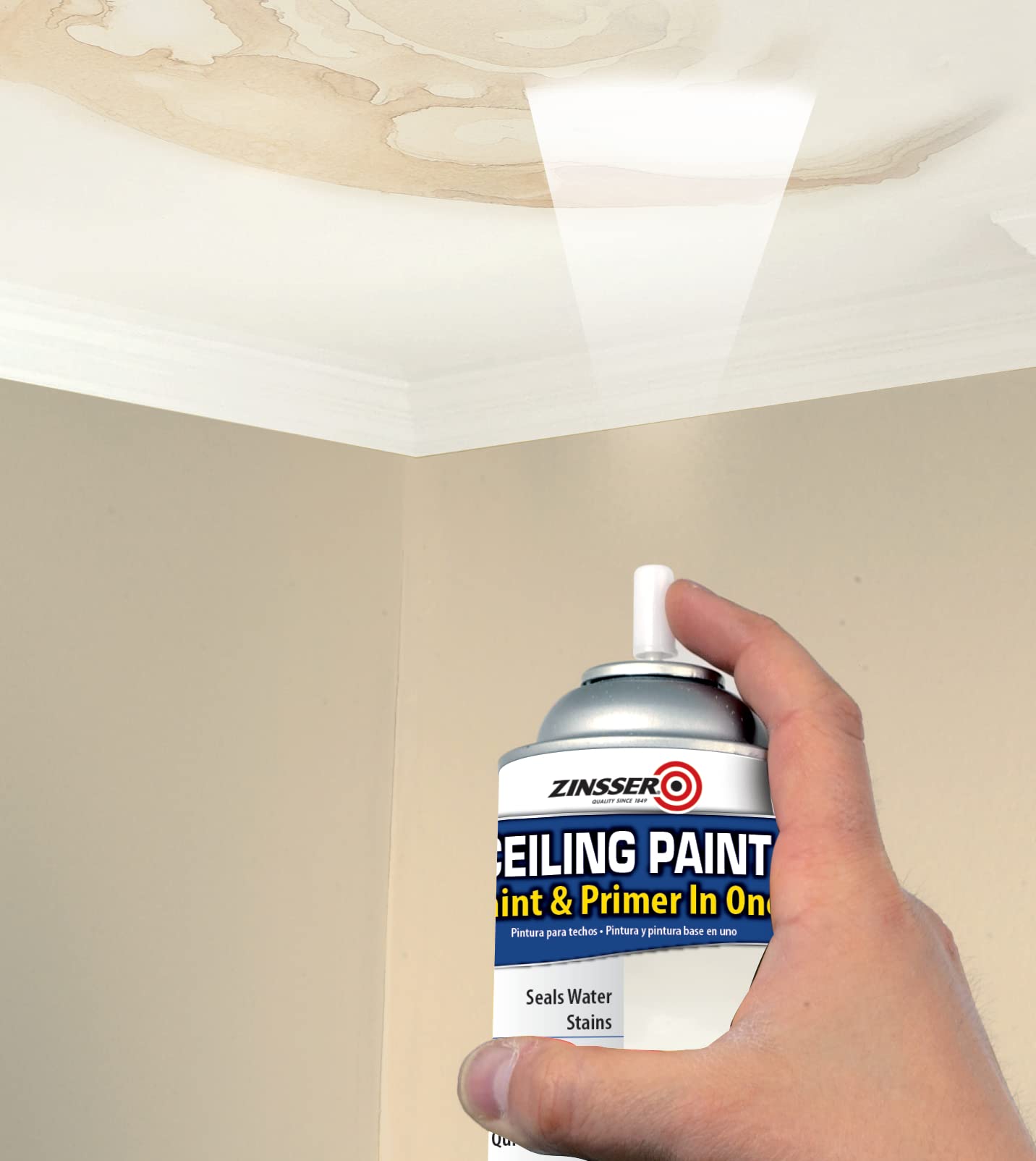 Zinsser Ceiling Paint Flat White finish resists mold and mildew on interior ceilings.