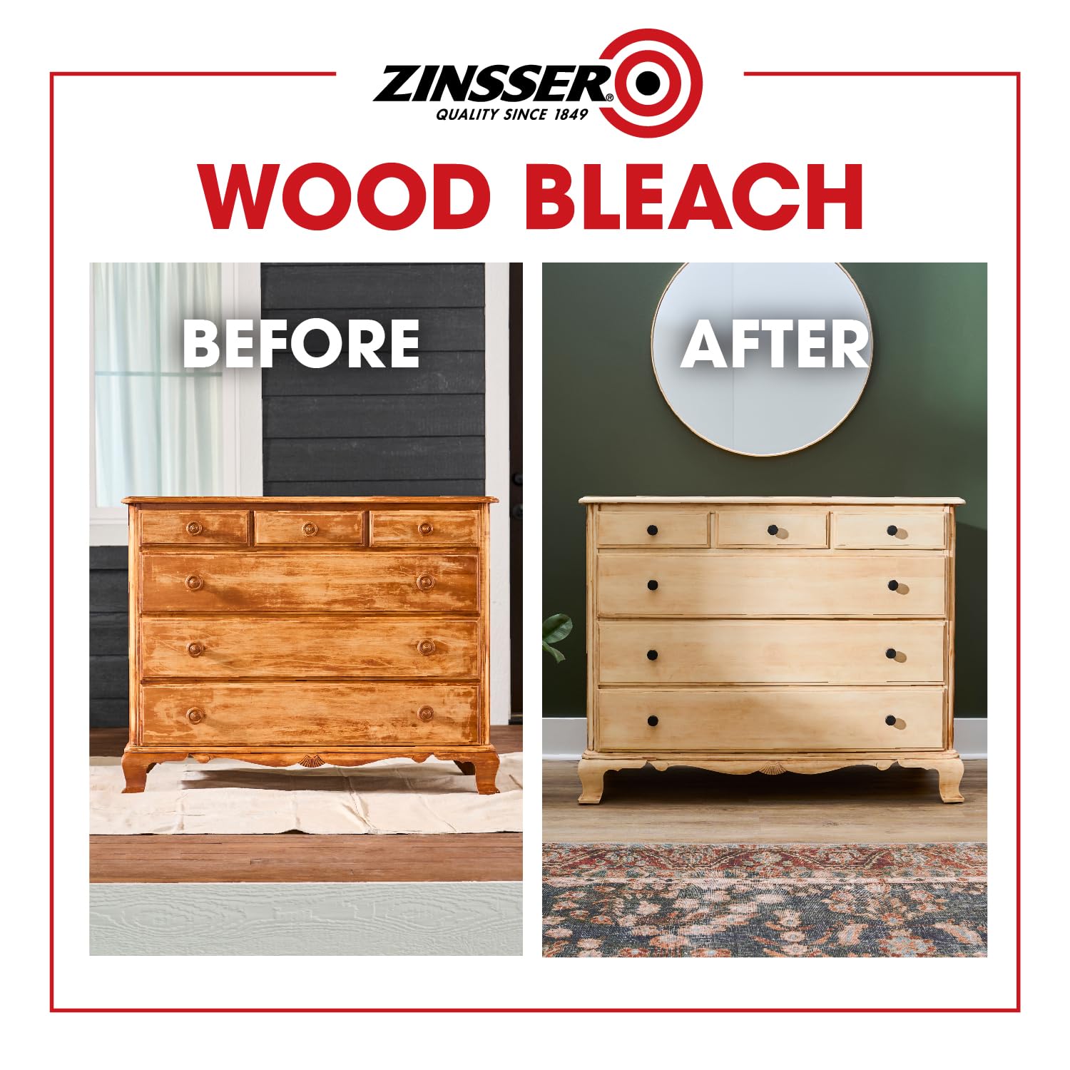 Zinsser Wood Bleach Kit on furniture shows lighter color and grain.