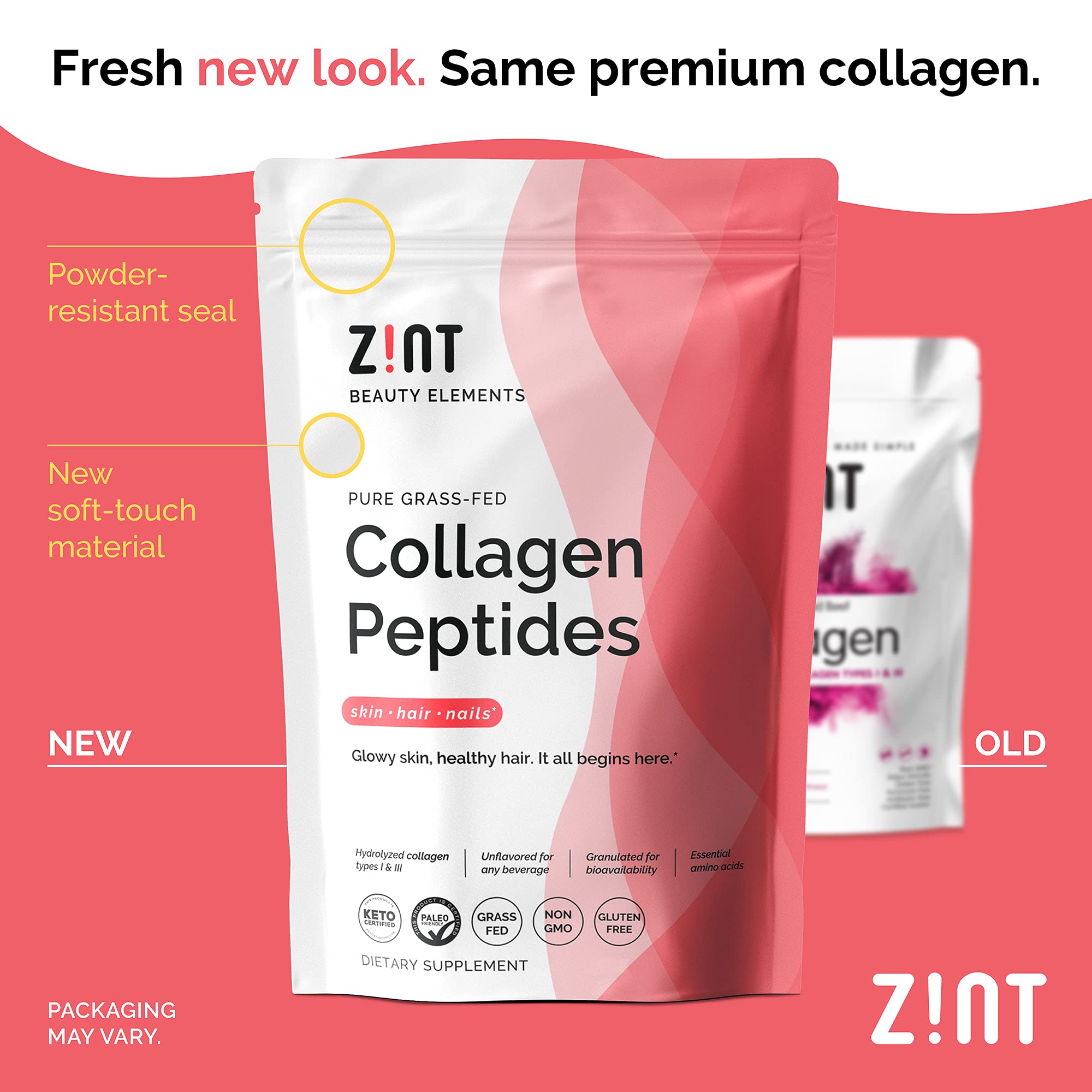 Zint Collagen Peptides powder dissolving in coffee demonstrates smooth, flavor-free mix.