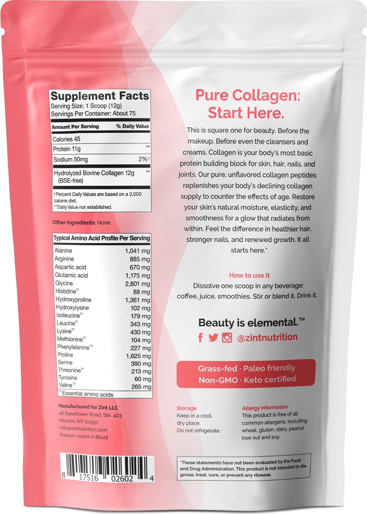 Zint Collagen Peptides image of grass-fed cattle indicates clean sourcing.