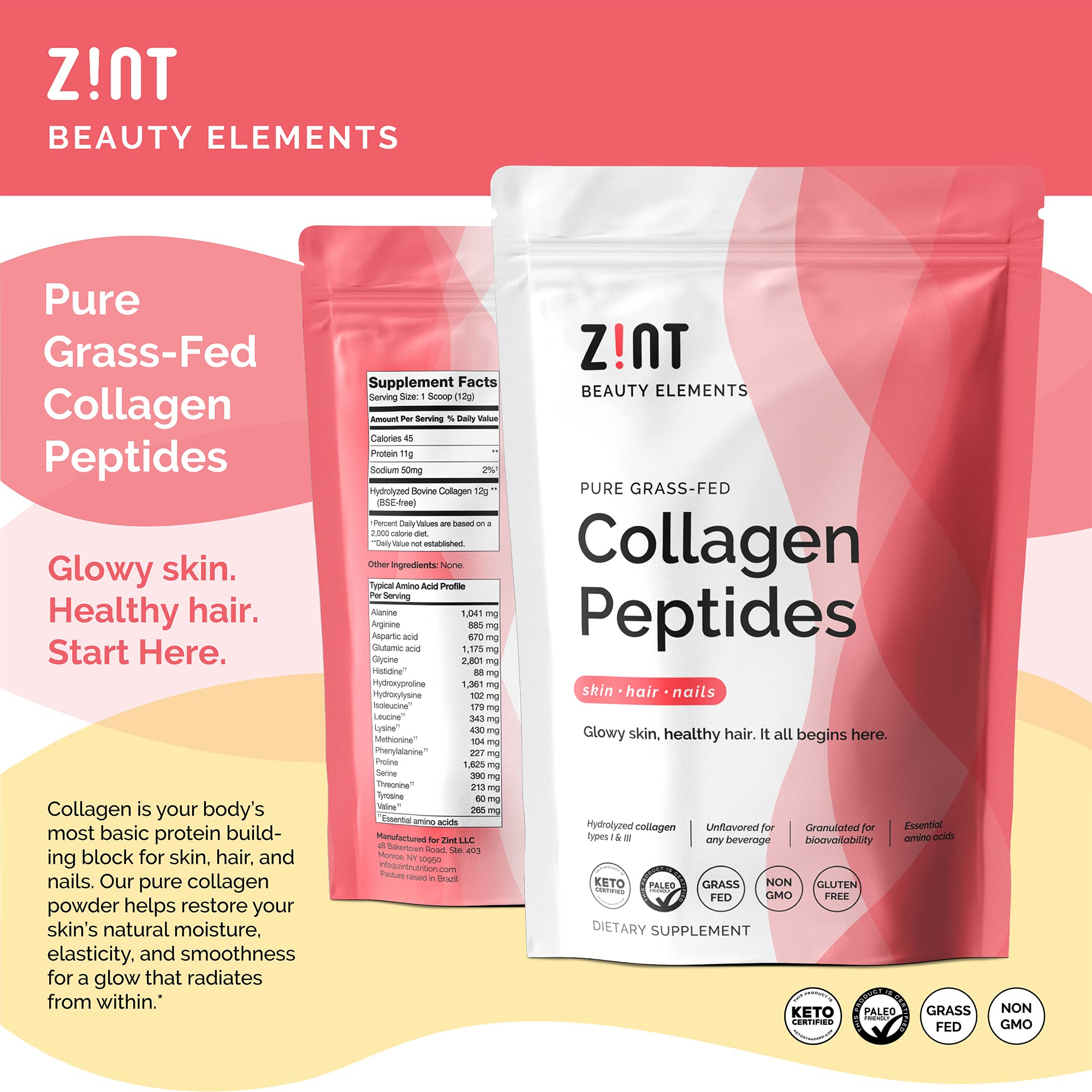 Zint Collagen Peptides scoop in hand shows convenient daily dose.