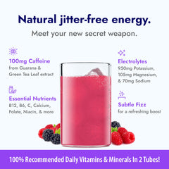 Zipfizz Berry in a glass creating a refreshing, low-sugar hydration drink.