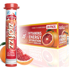 Zipfizz Blood Orange tube in packaging shows convenient on-the-go energy boost.