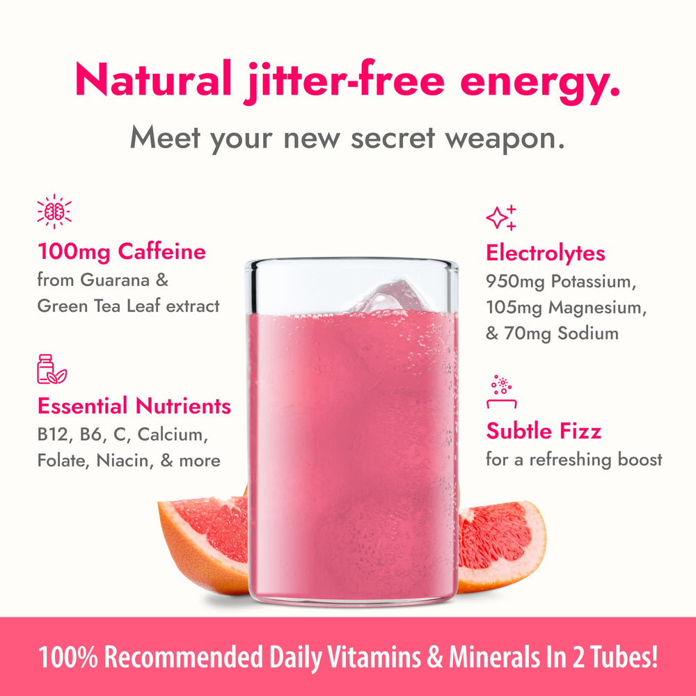 Zipfizz bottle beside a glass of prepared drink for daily hydration.