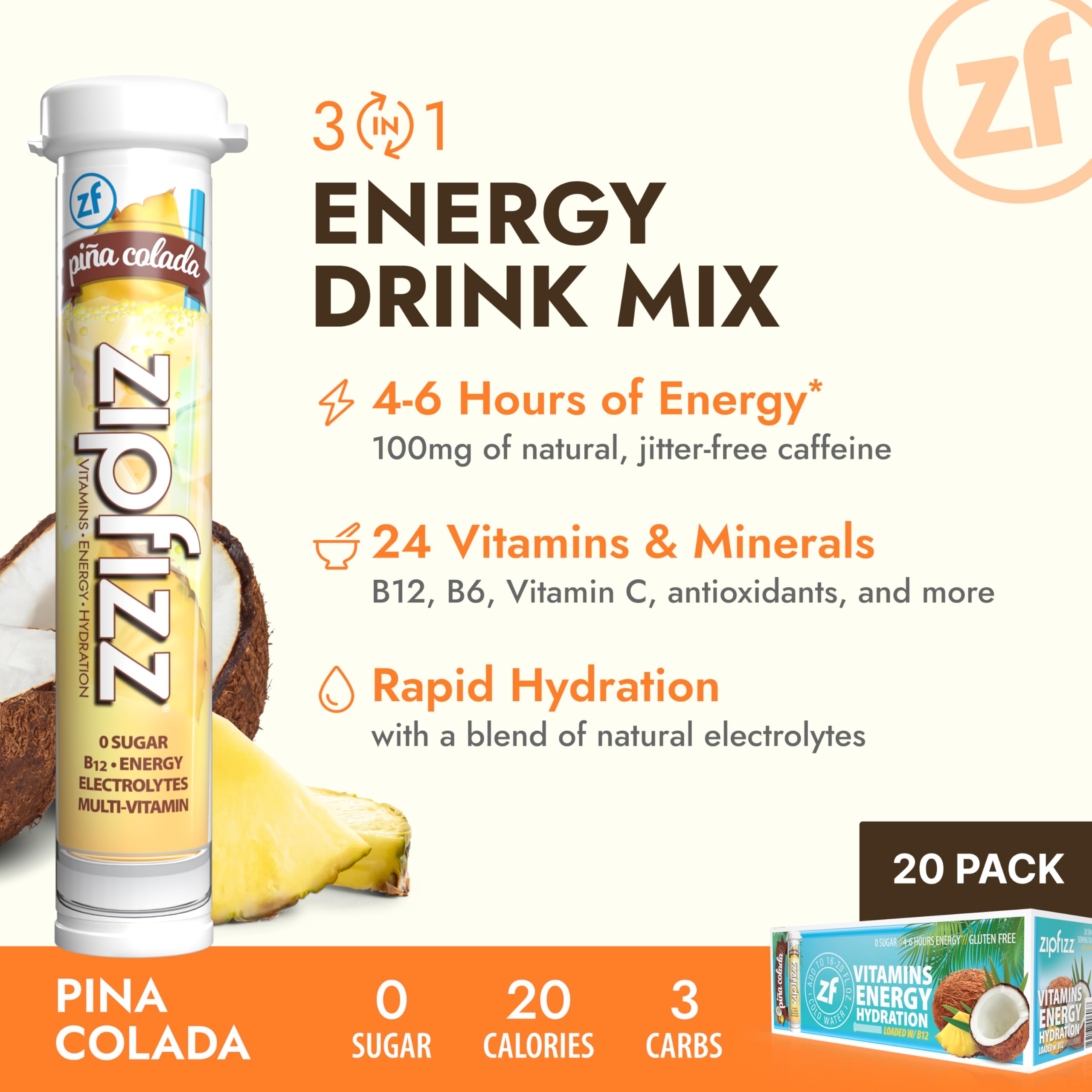 Zipfizz electrolyte hydration powder in glass — quick hydration for workouts and daily activity