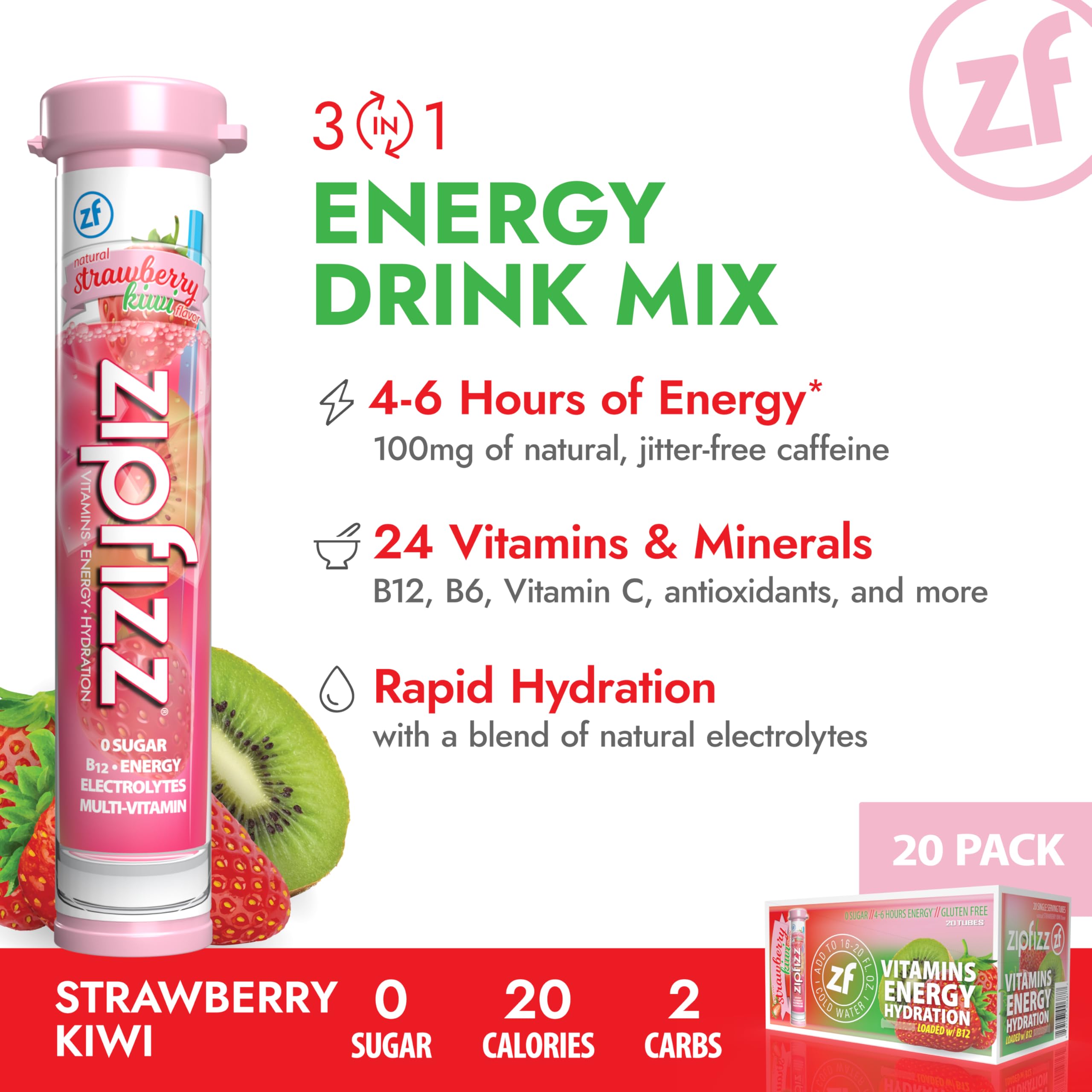 Zipfizz electrolytes and vitamins closeup highlighting vitamins and minerals