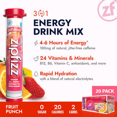 Zipfizz Fruit Punch dissolving in water for quick hydration.
