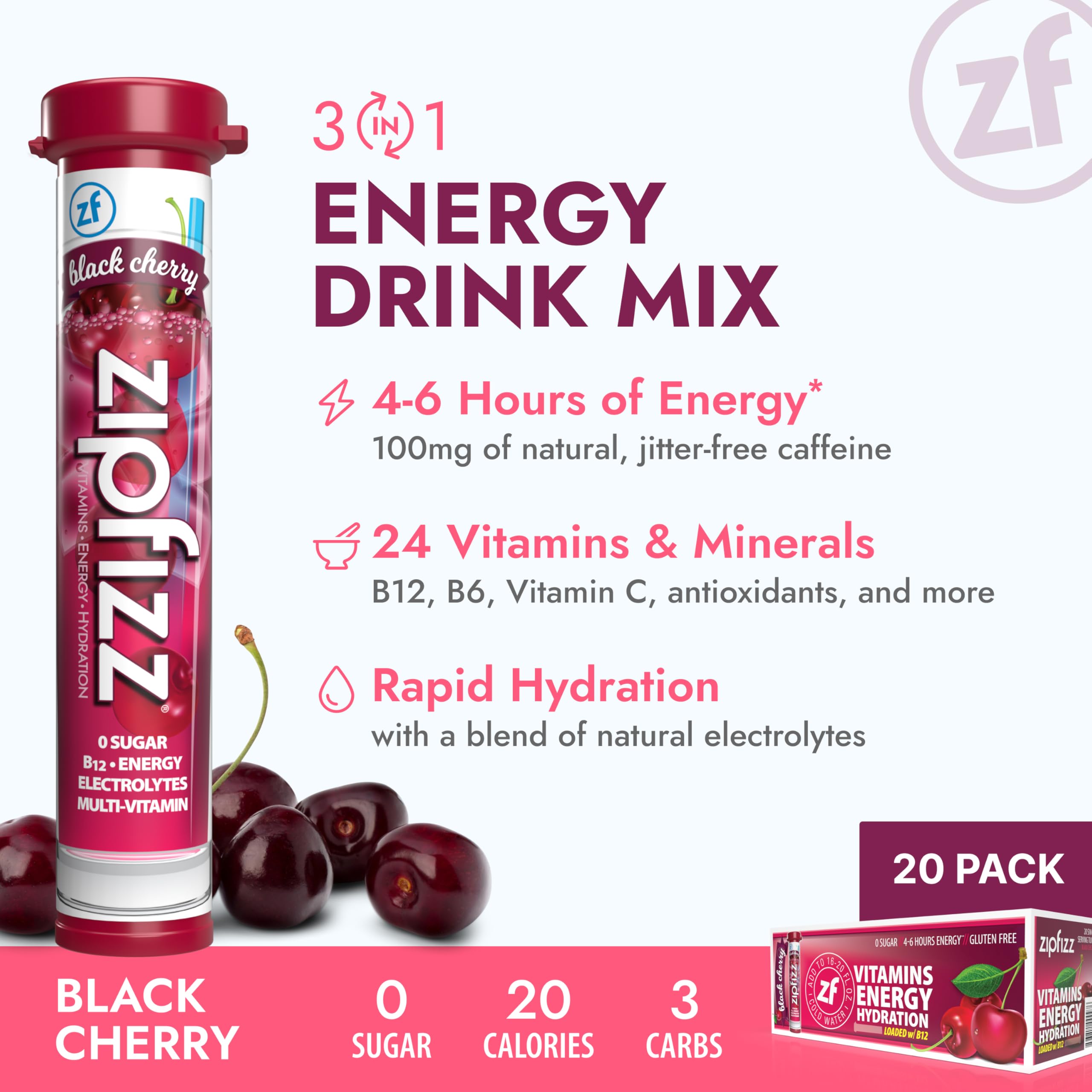 Zipfizz glass of water with powder dissolving for quick hydration.
