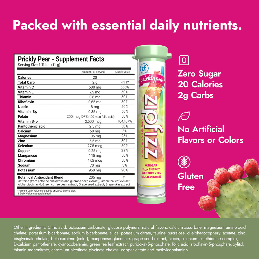 Zipfizz prickly pear flavor packets for convenient on-the-go energy.