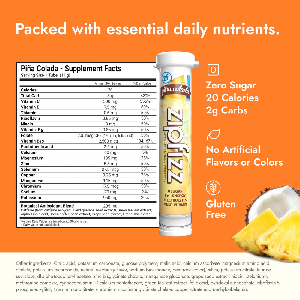Zipfizz tropical pina colada powder mix — refreshing flavor while staying hydrated during workouts