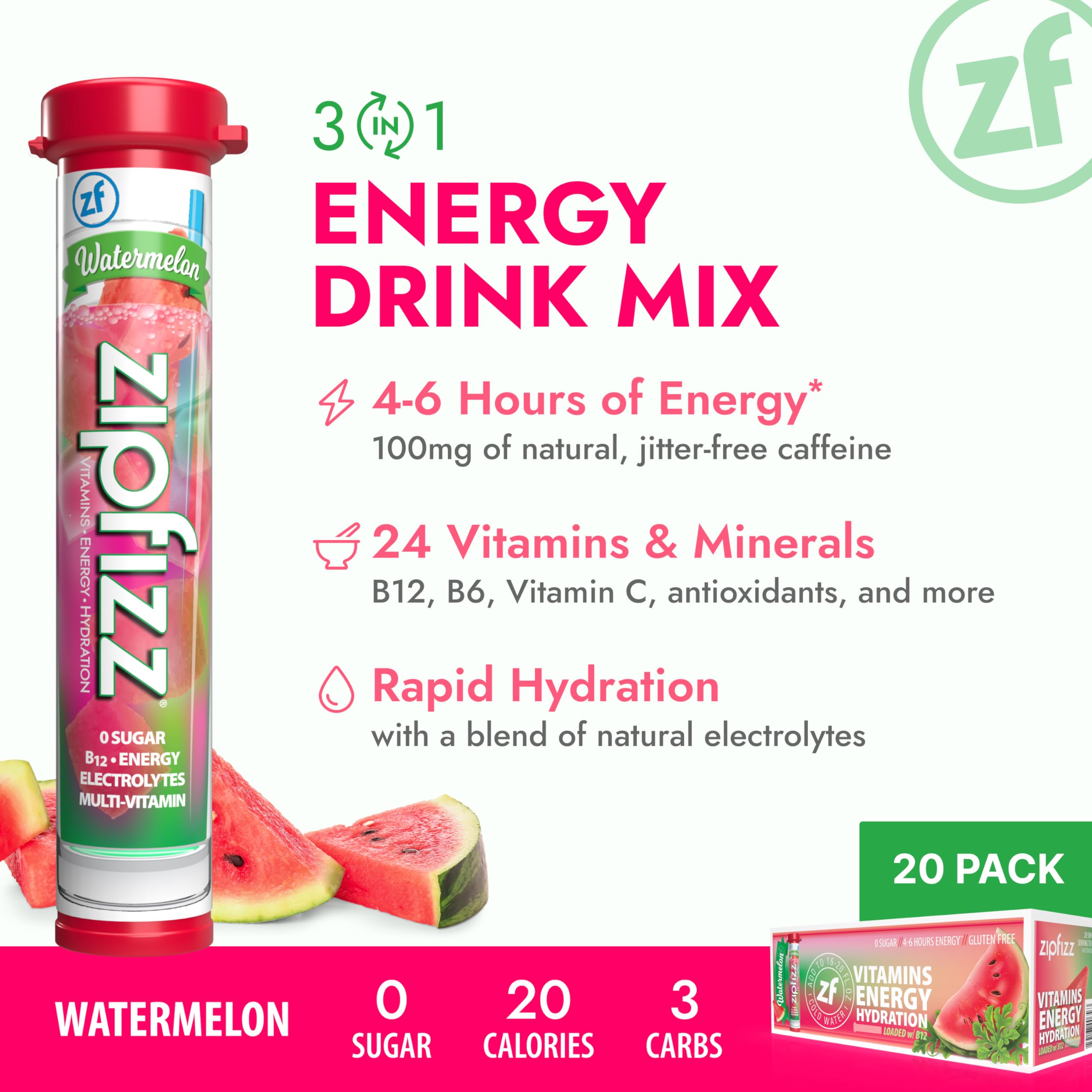 Zipfizz Watermelon powder dissolving in water for a refreshing energy boost.