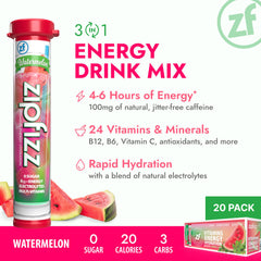 Zipfizz Watermelon powder dissolving in water for a refreshing energy boost.