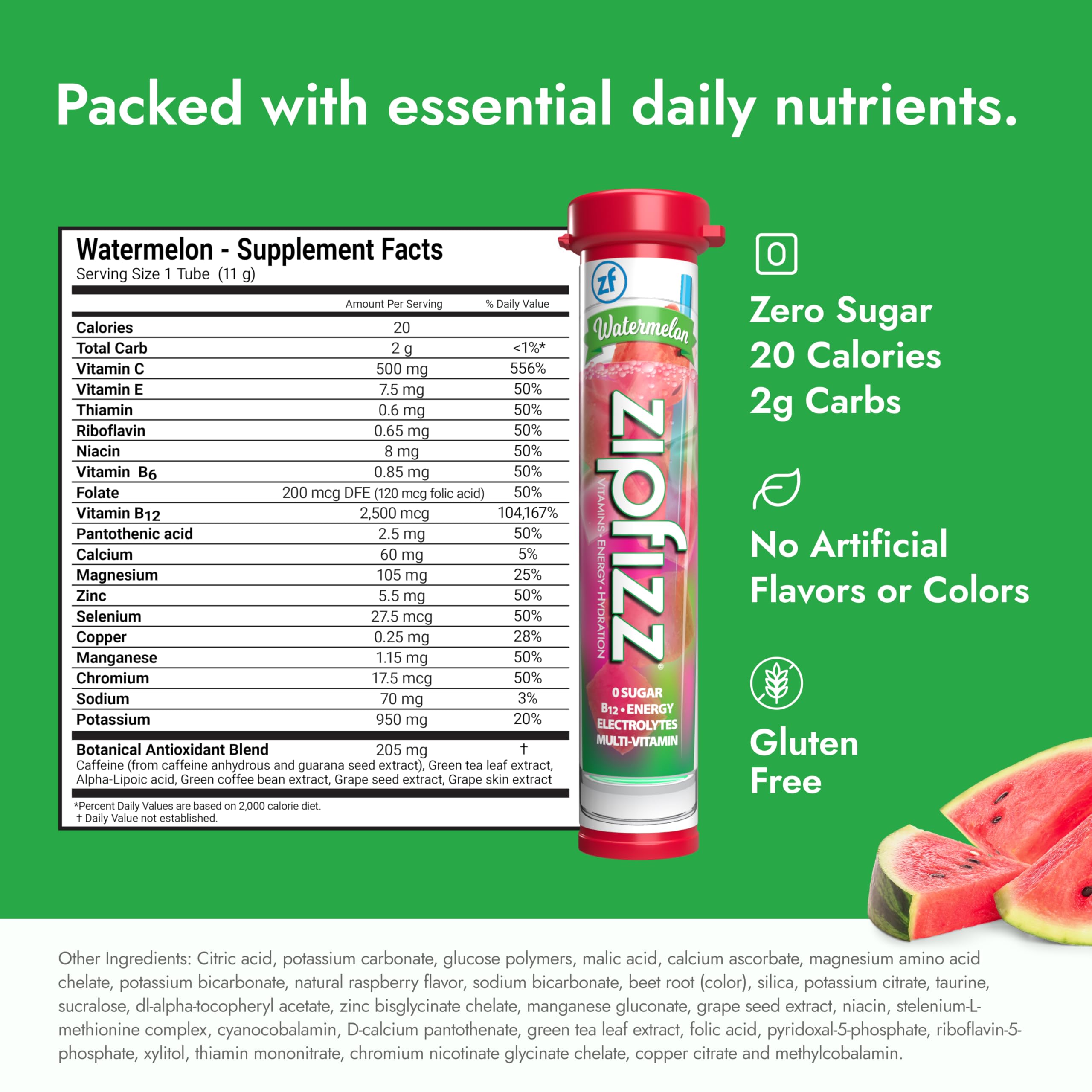 Zipfizz Watermelon serving tube shown for portable energy and hydration.