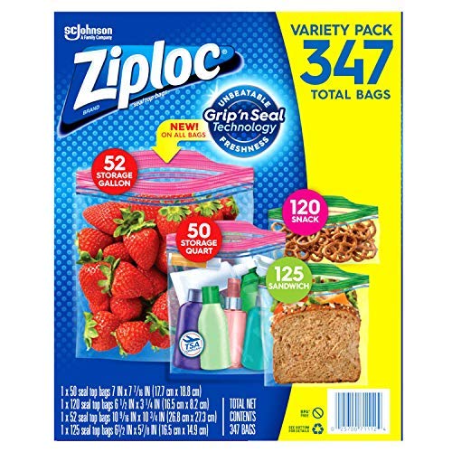 Ziploc bulk 347-count pack for organized storage and versatile meal prep.